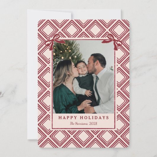 Preppy Burgundy Diamond Pattern Holiday Card (Voorkant)