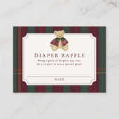 Preppy Burgundy Plaid Teddy Bear Diaper Raffle Informatiekaartje (Voorkant)