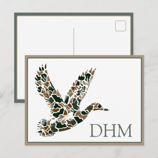Preppy Camouflage Mallard Duck Monogram Briefkaart (Voorkant / Achterkant)