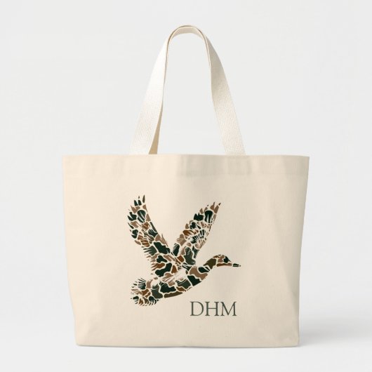 Preppy Camouflage Mallard Duck Monogram Grote Tote Bag (Voorkant)