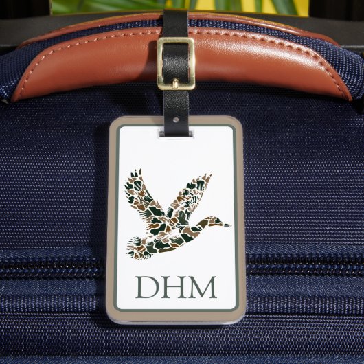 Preppy Camouflage Mallard Ducks Monogram Bagagelabel (Voorkant Insitu 2)
