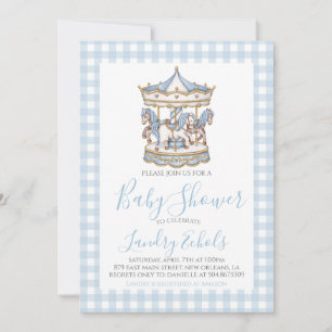 Preppy Carousel Blue Boy Baby shower Kaart