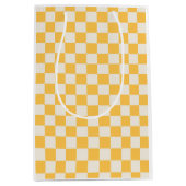 Preppy Checkerboard Yellow White Mod Retro Medium Cadeauzakje (Voorkant)