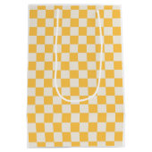 Preppy Checkerboard Yellow White Mod Retro Medium Cadeauzakje (Achterkant)