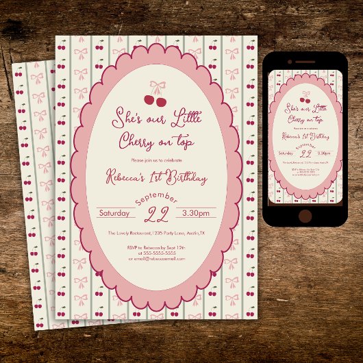 Preppy Cherry en haut 1er anniversaire Invitation