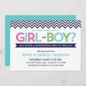 Preppy Chevron Baby Gender Onthulling Party Uitnod Kaart (Voorkant / Achterkant)