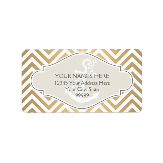 Preppy Chevron Stripe Modern Nautical Anchor Etiket (Voorkant)