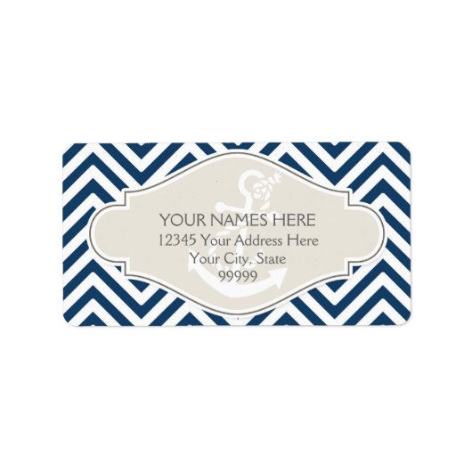 Preppy Chevron Stripe Modern Nautical Anchor Etiket (Voorkant)