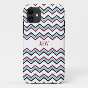 Preppy chevron zigzag Blue red patroonmonogram iPhone 11 Hoesje