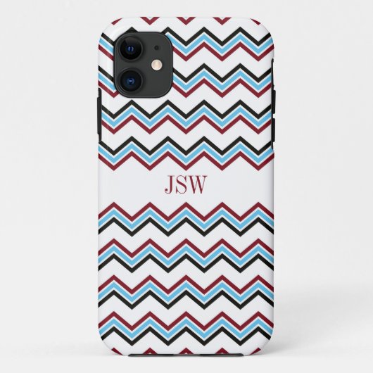 Preppy chevron zigzag Blue red patroonmonogram Case-Mate iPhone Case (Achterkant)
