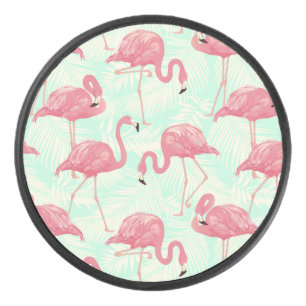 Preppy Chic Elegant Pink Flamingo Pattern Hockey Puck