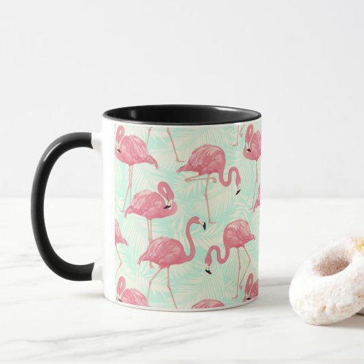 Preppy Chic Elegant Pink Flamingo Pattern Mok (Met donut)