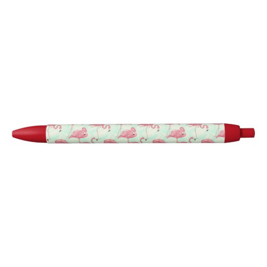 Preppy Chic Elegant Pink Flamingo Pattern Zwarte Inkt Pen (Voorkant)