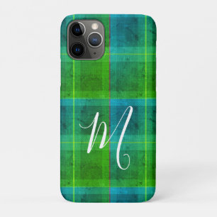 Preppy chic initiële groene & blauwe geruite tarta iPhone 11 pro hoesje