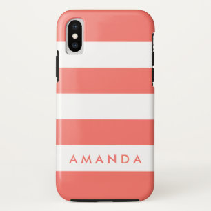 Preppy chic Levende koraal Gestreept gepersonalise iPhone X Hoesje