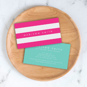 Preppy Chic Pink en White Stripes met Turquoise Visitekaartje