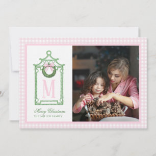 Preppy Chinoiserie Christmas Pagoda Monogram Kaart