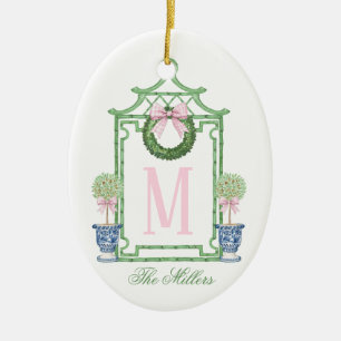 Preppy Chinoiserie Christmas Pagoda Monogram Keramisch Ornament