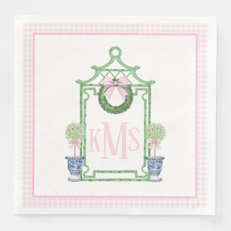 Preppy Chinoiserie Christmas Pagoda Monogram Servet