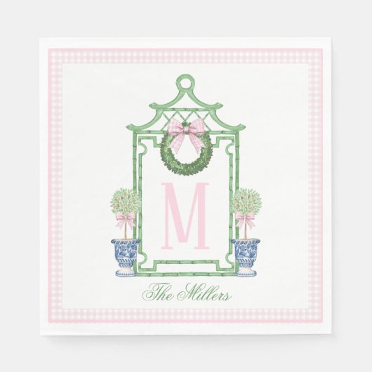 Preppy Chinoiserie Christmas Pagoda Monogram Servet (Voorkant)