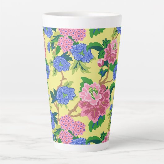 Preppy Chinoiserie Floral Latte Mok (Voorkant)