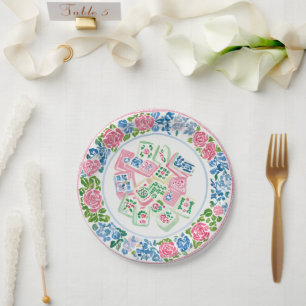 Preppy Chinoiserie Mahjong Feest Papieren Bordje