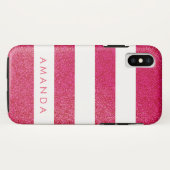 Preppy chique ROZE GLITTER Gestreept gepersonalise Case-Mate iPhone Case (Achterkant (horizontaal))