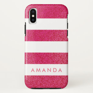 Preppy chique ROZE GLITTER Gestreept gepersonalise iPhone X Hoesje