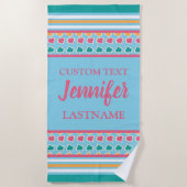 Preppy chique strepen aangepaste naam strandlaken (Voorkant)