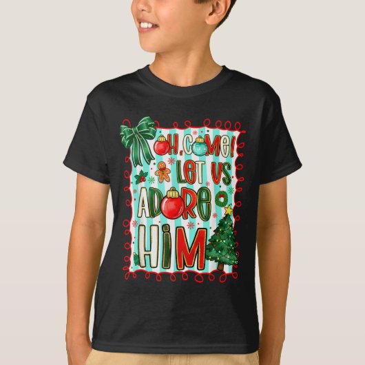 Preppy Christian Oh Come Let Us Adore Him Christma T-shirt (Voorkant)