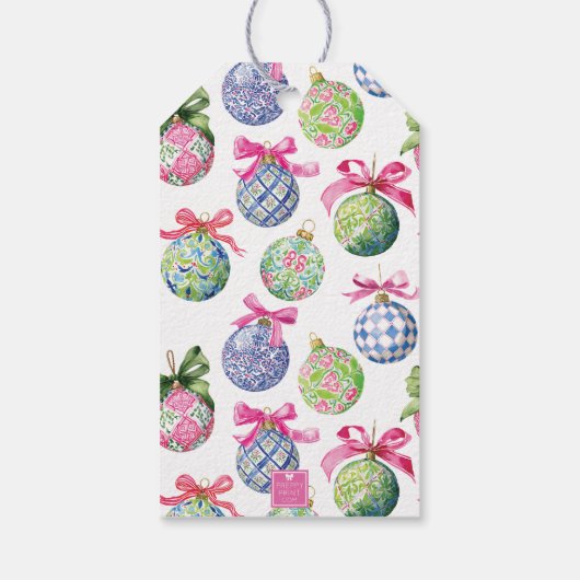Preppy Christmas Baubles Ornamenten Cadeaulabel (Achterkant)