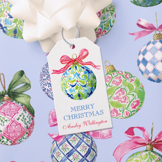 Preppy Christmas Baubles Ornamenten Cadeaulabel
