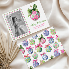 Preppy Christmas Baubles Ornamenten Fotovakantie Feestdagenkaart