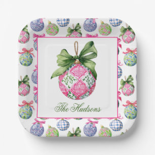 Preppy Christmas Baubles Ornamenten gepersonalisee Papieren Bordje