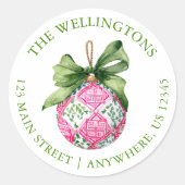 Preppy Christmas Baubles Ornamenten Ronde Sticker (Voorkant)