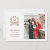 Preppy Christmas Leopard Crest Monogram Kaart (Voorkant)