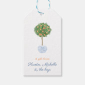 Preppy Citrus Sinaasappel Sky Blue Topiary Tree Ho Cadeaulabel (Voorkant)