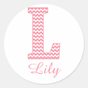 Preppy Classic roze Chevon Letter L Monogram Ronde Sticker