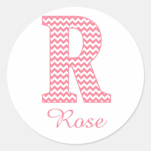 Preppy Classic Roze Chevon Letter R Monogram Ronde Sticker (Voorkant)