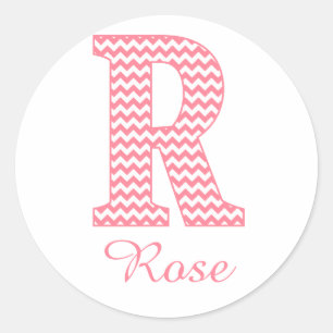 Preppy Classic Roze Chevon Letter R Monogram Ronde Sticker