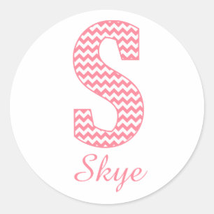 Preppy Classic roze Chevon Letter S Monogram Ronde Sticker