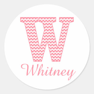 Preppy Classic Roze Chevon Letter W Monogram Ronde Sticker