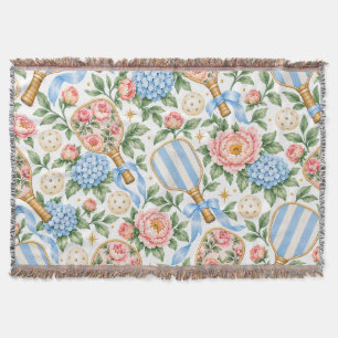 Preppy Coastal Chic Pickleball Blauw & Blush Roze Deken