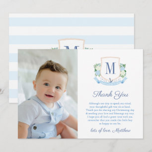 Preppy Coastal Monogram Baby Jongen Doopfoto Bedankkaart