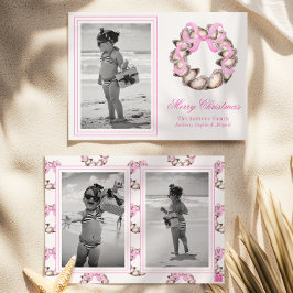 Preppy Coastal Oyster Bow Krans Foto Vakantie Feestdagenkaart