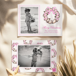 Preppy Coastal Oyster Bow Krans Foto Vakantie Feestdagenkaart
