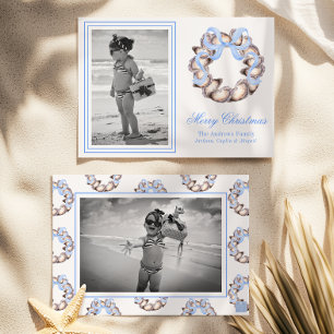 Preppy Coastal Oyster Bow Krans Foto Vakantie Feestdagenkaart