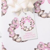 Preppy Coastal Oyster Bow Krans Kerstmis Cadeaulabel