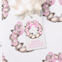 Preppy Coastal Oyster Bow Krans Kerstmis Cadeaulabel