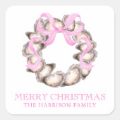 Preppy Coastal Oyster Bow Krans Kerstmis Vierkante Sticker (Voorkant)